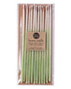 Package of 12 tall hand-dipped mint color beeswax birthday candles with ombré effect