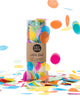 Confetti bomb tube of 1 ounce of party confetti in assorted rainbow circles.