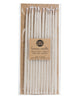 Package of 12 tall hand-dipped beeswax birthday candles in ivory white.