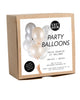 Kraft paper box package of 12 party balloons in a mix of blush and metallic colors