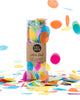 Confetti bomb tube of 1 ounce of party confetti in assorted rainbow circles.