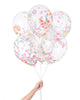 Bunch of clear balloons filled with round confetti in assorted colors