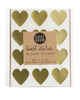 Pack of 36 heart shaped stickers in metallic gold