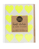 Pack of 36 heart shaped stickers in neon yellow