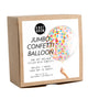 Kraft box packaging for jumbo balloon filled with assorted rainbow circle confetti.