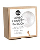 Kraft box packaging for jumbo balloon filled with a mix of white and iridescent confetti.