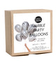 Kraft box packaging of black and white marble party balloons.
