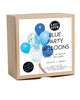 Kraft paper box package of 12 party balloons in a mix of blue colors
