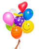Bunch of party balloons in a mystery mix of patterns, colors, and shapes