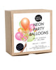 Kraft paper box package of 12 party balloons in a mix of neon colors