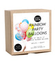 Kraft paper box package of 12 party balloons in a mix of rainbow colors