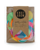 Single serving size of party confetti in assorted rainbow circles.