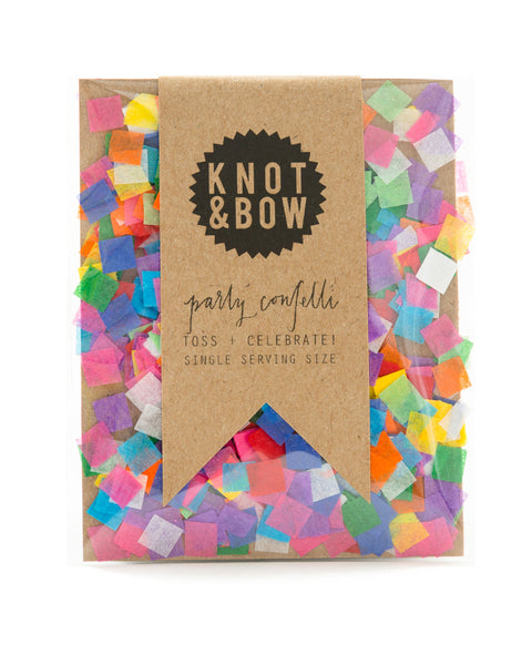 Single serving size of party confetti in a mix of tiny rainbow squares.