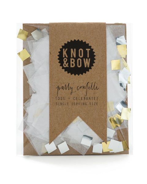 Single serving size of party confetti in a mix of white and gold metallic.