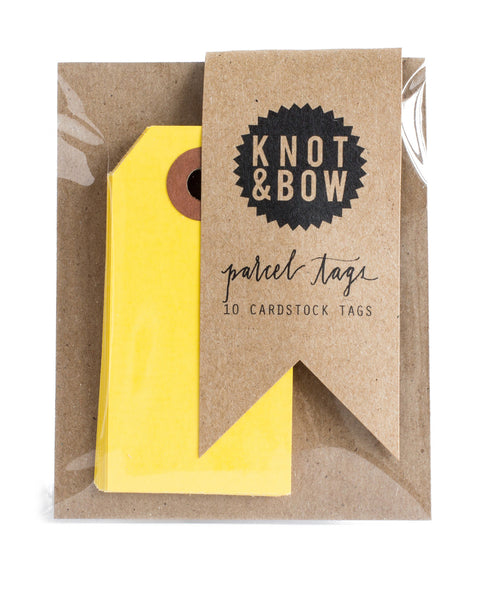 Package of 10 paper parcel gift tags in yellow
